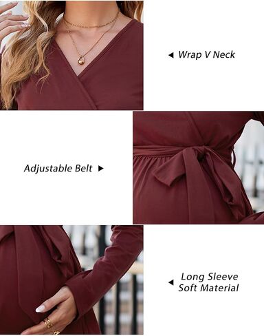 OUGES Women's Maternity Tunics Tops Shirts Long/Short Sleeve Wrap V Neck Nursing Maternity Clothes Casual Pregnancy Blouse in Saudi Arabia