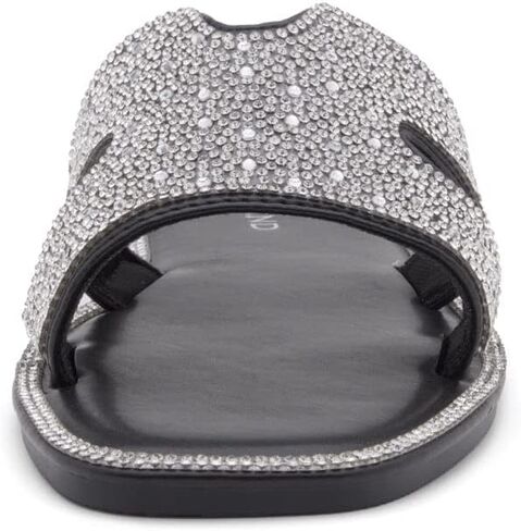 Herstyle Showstopper Womens Flat Sandals Fashion Rhinestone Slides Black Gold Silver Dressy Flat Sandals Open Toe Slip on Slippers Casual Bling Sandal for Summer in Saudi Arabia
