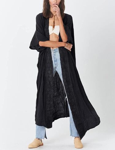 أغطية شاطئ كيمونو مطرزة نصف كم مفتوحة من الأمام للنساء من Bsubseach in Kuwait