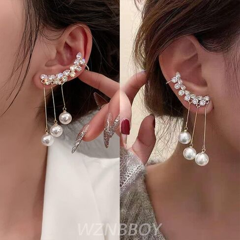 WZNBBOY كريستال اللؤلؤ شرابة الأقراط الأذن الأصفاد الذهب طويل اللؤلؤ قطرة تتدلى الأقراط أحجار الراين تشيكوسلوفاكيا 925 الفضة سترة الأقراط الزاحف متسلق الأذن التفاف حفلة موسيقية الكرة الأذن مجوهرات للنساء الفتيات in Kuwait