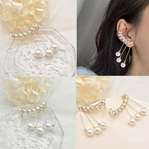 WZNBBOY كريستال اللؤلؤ شرابة الأقراط الأذن الأصفاد الذهب طويل اللؤلؤ قطرة تتدلى الأقراط أحجار الراين تشيكوسلوفاكيا 925 الفضة سترة الأقراط الزاحف متسلق الأذن التفاف حفلة موسيقية الكرة الأذن مجوهرات للنساء الفتيات in Kuwait