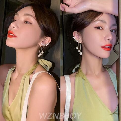 WZNBBOY كريستال اللؤلؤ شرابة الأقراط الأذن الأصفاد الذهب طويل اللؤلؤ قطرة تتدلى الأقراط أحجار الراين تشيكوسلوفاكيا 925 الفضة سترة الأقراط الزاحف متسلق الأذن التفاف حفلة موسيقية الكرة الأذن مجوهرات للنساء الفتيات in Kuwait