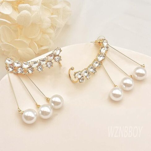 WZNBBOY كريستال اللؤلؤ شرابة الأقراط الأذن الأصفاد الذهب طويل اللؤلؤ قطرة تتدلى الأقراط أحجار الراين تشيكوسلوفاكيا 925 الفضة سترة الأقراط الزاحف متسلق الأذن التفاف حفلة موسيقية الكرة الأذن مجوهرات للنساء الفتيات in Kuwait