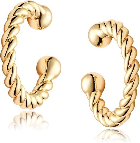 GUEMER Dainty Gold Ear Cuff Earrings 14K Gold Plated Simple Non Pierced Tiny Ear Cuffs Huggie No Piercing Hoops Ear Cubic Zirconia Cartilage Ear Clip on Wrap Adjustable Fake Earrings in Kuwait