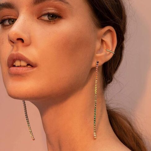 GUEMER Dainty Gold Ear Cuff Earrings 14K Gold Plated Simple Non Pierced Tiny Ear Cuffs Huggie No Piercing Hoops Ear Cubic Zirconia Cartilage Ear Clip on Wrap Adjustable Fake Earrings in Kuwait