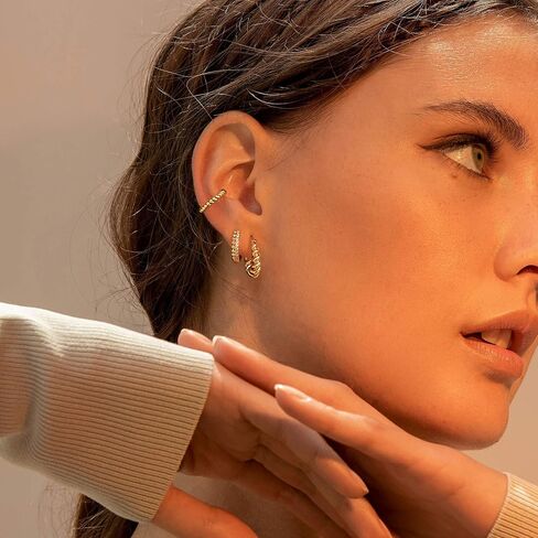 GUEMER Dainty Gold Ear Cuff Earrings 14K Gold Plated Simple Non Pierced Tiny Ear Cuffs Huggie No Piercing Hoops Ear Cubic Zirconia Cartilage Ear Clip on Wrap Adjustable Fake Earrings in Kuwait