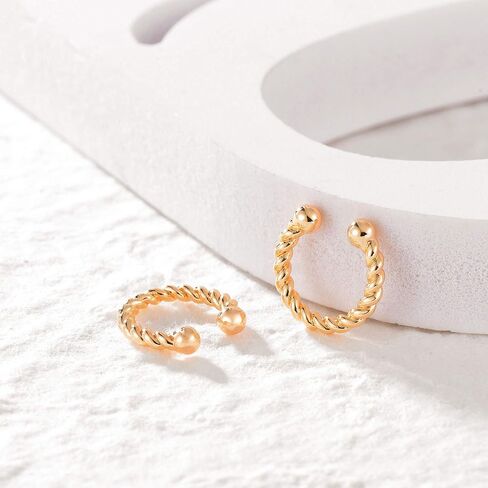 GUEMER Dainty Gold Ear Cuff Earrings 14K Gold Plated Simple Non Pierced Tiny Ear Cuffs Huggie No Piercing Hoops Ear Cubic Zirconia Cartilage Ear Clip on Wrap Adjustable Fake Earrings in Kuwait
