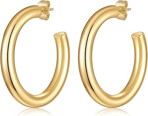 CiNily Womens Chunky Gold Hoop Earrings 14K Gold Plated Lightweight Hypoallergenic Open Thick Gold Hoops Earrings for Sensitive Ears in Kuwait