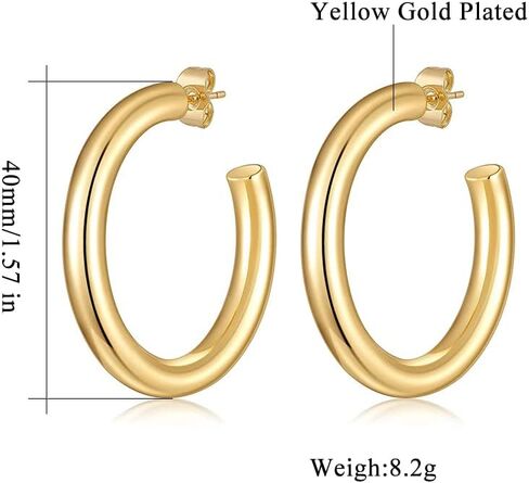 CiNily Womens Chunky Gold Hoop Earrings 14K Gold Plated Lightweight Hypoallergenic Open Thick Gold Hoops Earrings for Sensitive Ears in Kuwait