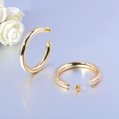 CiNily Womens Chunky Gold Hoop Earrings 14K Gold Plated Lightweight Hypoallergenic Open Thick Gold Hoops Earrings for Sensitive Ears in Kuwait