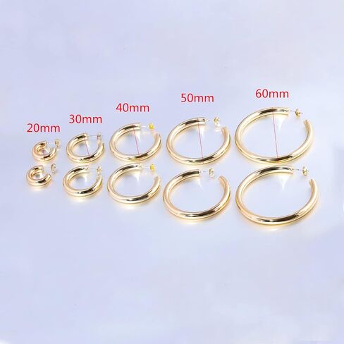 CiNily Womens Chunky Gold Hoop Earrings 14K Gold Plated Lightweight Hypoallergenic Open Thick Gold Hoops Earrings for Sensitive Ears in Kuwait