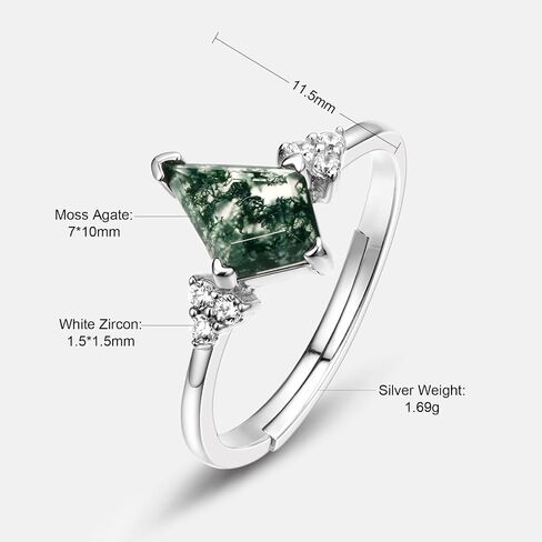 WES Ring for women, Natural Kite Cut Moss Agate 925 Sterling Silver Open Rings For Women Green Gems Engagement Wedding Jewelry Gift in Saudi Arabia