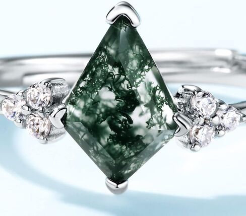 WES Ring for women, Natural Kite Cut Moss Agate 925 Sterling Silver Open Rings For Women Green Gems Engagement Wedding Jewelry Gift in Saudi Arabia