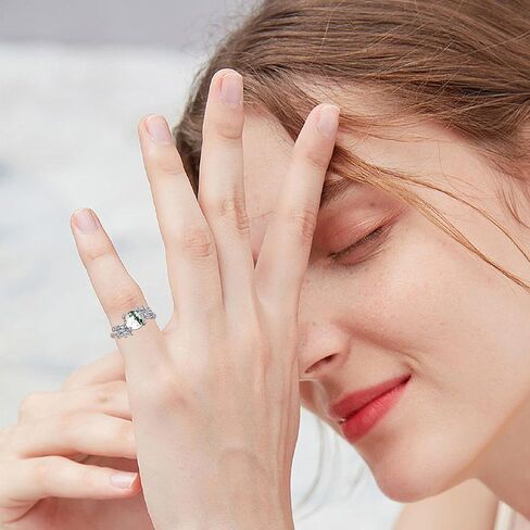 HUKKUN خاتم العقيق الطحلب الطبيعي فضة خاتم العقيق الطحلب الأخضر خاتم الخطوبة مجوهرات الزفاف هدية للنساء in Kuwait