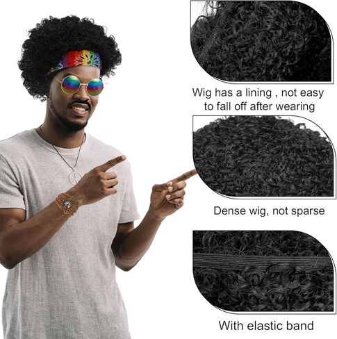 DragonflyDreams مجموعة أزياء الهبي 7 قطع، نظارات شمسية هيبي، قلادة علامة السلام وربطة عنق مصبوغة عصابة رأس هيبي سوار شارب لـ 50/60/70 ثانية زي إكسسوارات حفلات الديسكو in Kuwait