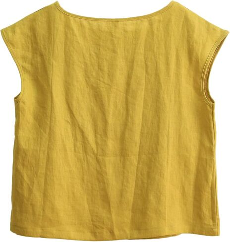 Amazhiyu Womens 100% Linen Casual Cap Sleeve Tops Basic Summer Loose Fit Blouse in Kuwait