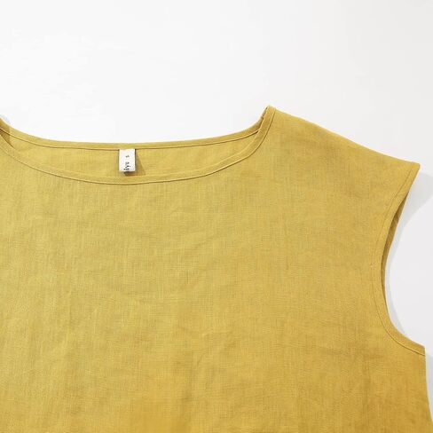 Amazhiyu Womens 100% Linen Casual Cap Sleeve Tops Basic Summer Loose Fit Blouse in Kuwait