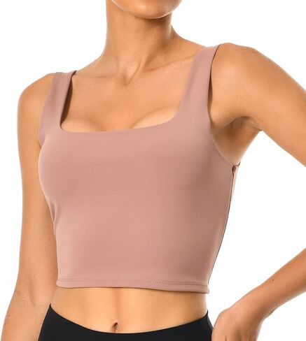 Colorfulkoala Women's Body Contour Square Neck Tank Tops Sleeveless Strappy Crop Double Lined Shirts in Saudi Arabia
