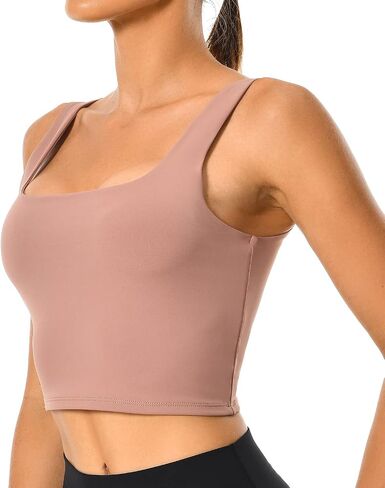 Colorfulkoala Women's Body Contour Square Neck Tank Tops Sleeveless Strappy Crop Double Lined Shirts in Saudi Arabia