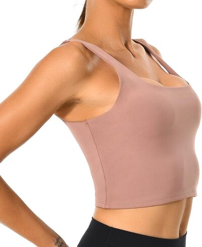 Colorfulkoala Women's Body Contour Square Neck Tank Tops Sleeveless Strappy Crop Double Lined Shirts in Saudi Arabia