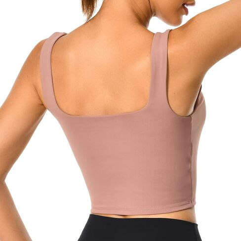 Colorfulkoala Women's Body Contour Square Neck Tank Tops Sleeveless Strappy Crop Double Lined Shirts in Saudi Arabia