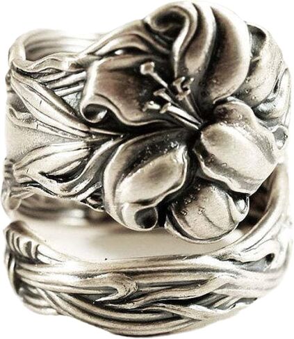Zaoune 100% Apollo Vintage Spoon Rings for Women Lily Flower Open Adjustable Boho Floral Statement Jewelry, in Kuwait