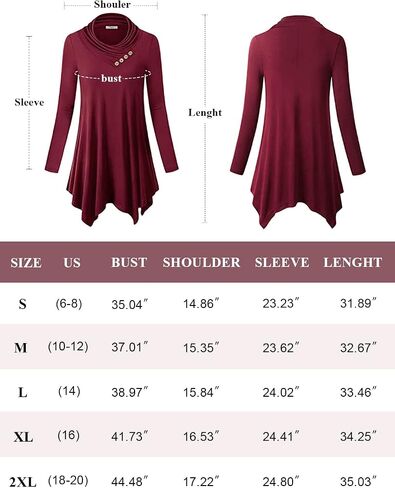 Cestyle Womens Fall Long Sleeve Cowl Neck Asymmetrical Hemline Flowy Tunic Top in Kuwait