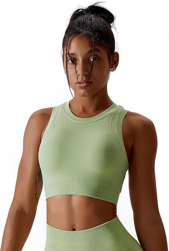 قميص بدون خياطة للسيدات مع حمالة صدر رياضية مبطنة - قمصان عالية التأثير لليوجا والجري والتمارين الرياضية للنساء in Kuwait