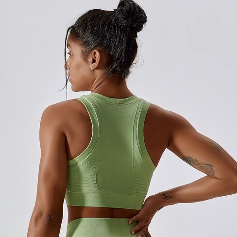 قميص بدون خياطة للسيدات مع حمالة صدر رياضية مبطنة - قمصان عالية التأثير لليوجا والجري والتمارين الرياضية للنساء in Kuwait