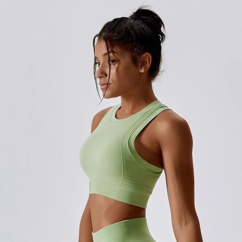 قميص بدون خياطة للسيدات مع حمالة صدر رياضية مبطنة - قمصان عالية التأثير لليوجا والجري والتمارين الرياضية للنساء in Kuwait