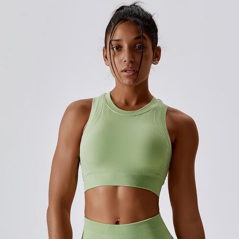 قميص بدون خياطة للسيدات مع حمالة صدر رياضية مبطنة - قمصان عالية التأثير لليوجا والجري والتمارين الرياضية للنساء in Kuwait