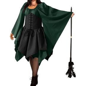 BITSEACOCO Medieval Renaissance Corset Dress for Women, Victorian Gothic Pirate Elf Costumes, Retro Irish Short Dresses