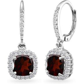 Earrings for Women, Birthstone Earrings, Genuine or Synthetic Gemstone Earrings, Cushion Cut Halo Leverback Earrings, Dangle Earrings, Dainty Earrings, Drop Earrings, Silver Earrings for Women in Kuwait