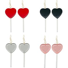 Food Sweet Cute Clear Transparent Heart Candy Resin Lollipop Earrings Resin Candy Earrings Costume Trendy Style Women Girl Jewelry