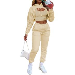acelyn Womens Sexy 3 Piece Tracksuits Fall Long Sleeve Pullover Hoodie + Tank + Jogging Pants Outfits Sweatsuit Workout Sets