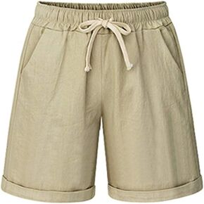 XinYangNi Women's Casual Summer Cotton Drawstring Elastic Waist Knee Length Bermuda Hiking Comfy Beach Shorts