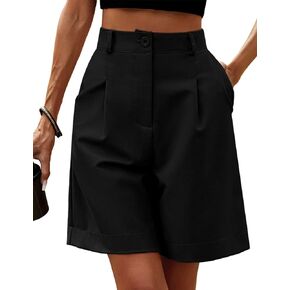 Neecan Womens Casual Bermuda Shorts Elastic Waist Wide Leg Shorts Knee Length Summer Shorts with Pockets