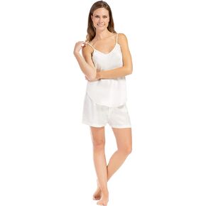Fishers Finery Women's 100% Mulberry Silk Cami Boxer Pajama Set - IMPROVED FIT