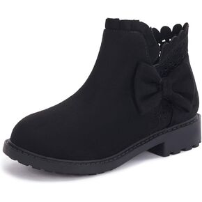 Coutgo Girls Bow Ankle Boots Ruffled Chunky Heel with Classic Side Zipper Dress Booties for Little Kids/Big Kids