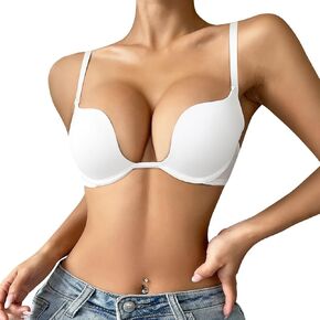 varsmiss Women's Deep Plunge Multi-Way Convertible Bra Underwire Padded Push Up Bra with Clear Strap