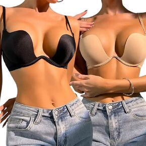varsmiss Women's Deep Plunge Multi-Way Convertible Bra Underwire Padded Push Up Bra with Clear Strap in Saudi Arabia