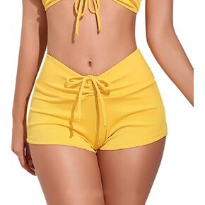 meioro Solid Color Women's Swimsuit Bottoms Tie Front Swimwear Bottom High Waist Drawstring Bikini Shorts Bathing Suits