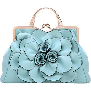 ZiMing Genuine Leather Handbags Women 3D Floral Tote Bags Kiss Lock Purse Top Handle Handbag Evening Bag Shoulder Bag Satchel