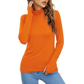 LUYAA Women's Long Sleeve Turtleneck Lightweight Slim Active T Shirts Thumb Holes for Fall Spring Winter