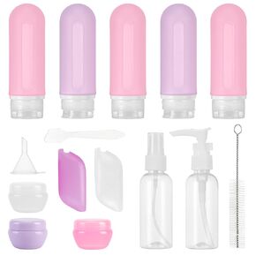 Beveetio 17 Pack Travel Bottles TSA Approved, 3OZ Leakproof Silicone Refillable Travel Size Containers for Toiletries, BPA Free Travel Accessories Tubes Cosmetic Shampoo Lotion Soap