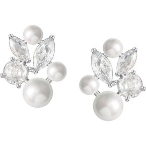 SWEETV Pearl Wedding Earrings for Brides, Bridesmaids, Bridal Pearl Cluster Earrings, Cubic Zirconia Pearl Drop Stud Earrigs for Women, Formal Jewelry Mother's Day Gifts in Saudi Arabia