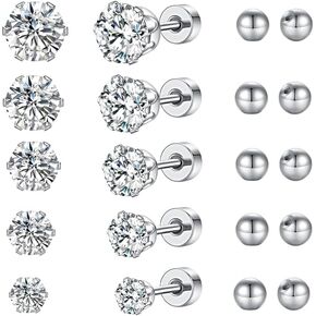 Jurikko Nap Earrings Flat Back Surgical Steel Hypoallergenic Stud Earrings for Women Girls Cartilage earring Tragus Jewelry 20G Helix Earrings-5 Pairs in Kuwait