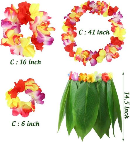 DomeStar Leaf Skirt and Garland Set, Hawaiian Style Dance Set Grass Skirt and Flowers Hairclip Banana Leaf Apron and Colorful Garland for Hawaiian Dance Beach Party Green in Saudi Arabia