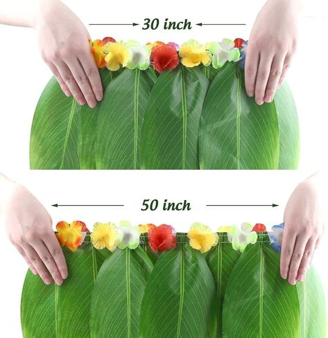 DomeStar Leaf Skirt and Garland Set, Hawaiian Style Dance Set Grass Skirt and Flowers Hairclip Banana Leaf Apron and Colorful Garland for Hawaiian Dance Beach Party Green in Saudi Arabia