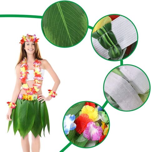DomeStar Leaf Skirt and Garland Set, Hawaiian Style Dance Set Grass Skirt and Flowers Hairclip Banana Leaf Apron and Colorful Garland for Hawaiian Dance Beach Party Green in Saudi Arabia